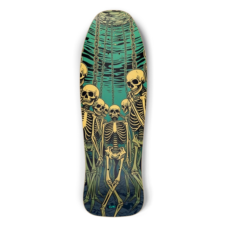 sum1sk8boards chained skeletons shredder shape board