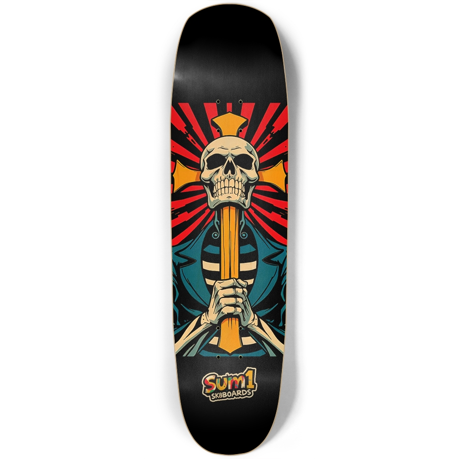 sum1sk8boards skull & cross square nose skateboard