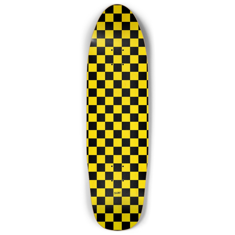sum1sk8boards old school shape pool yellow checkers skateboard