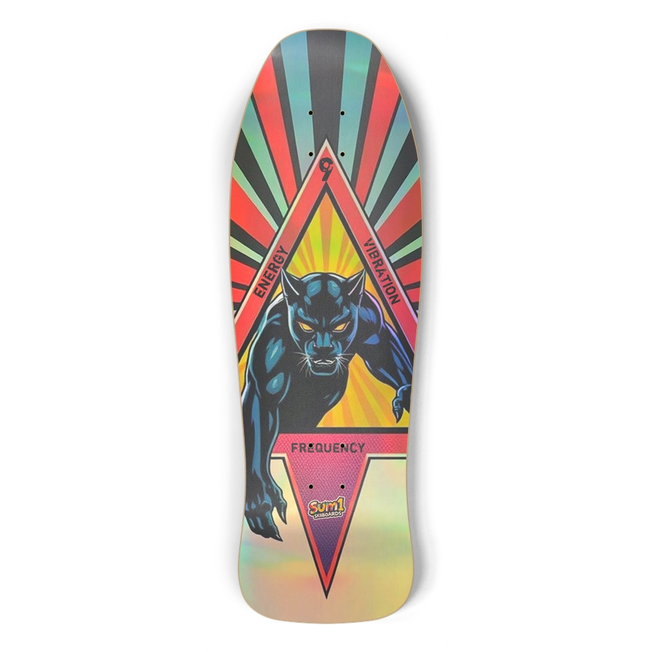 sum1sk8boards holographic tri panther old school skateboard