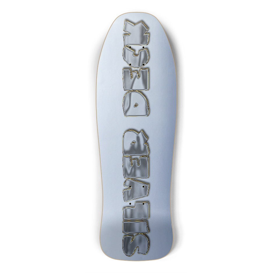 sum1sk8boards silver foil old school shape skateboard