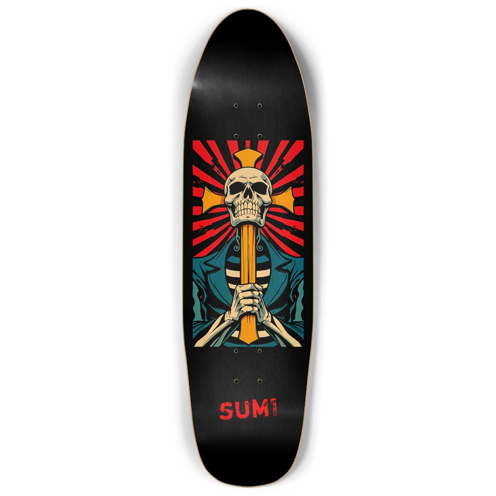 sum1sk8boards skull cross black natural old school shape pool skateboard