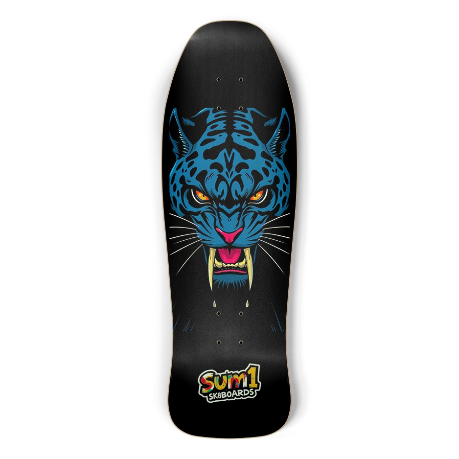 sum1sk8boards glow in the dark panther old school shape skateboard