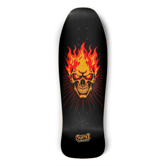 sum1sk8boards flaming skull old school shape skateboard