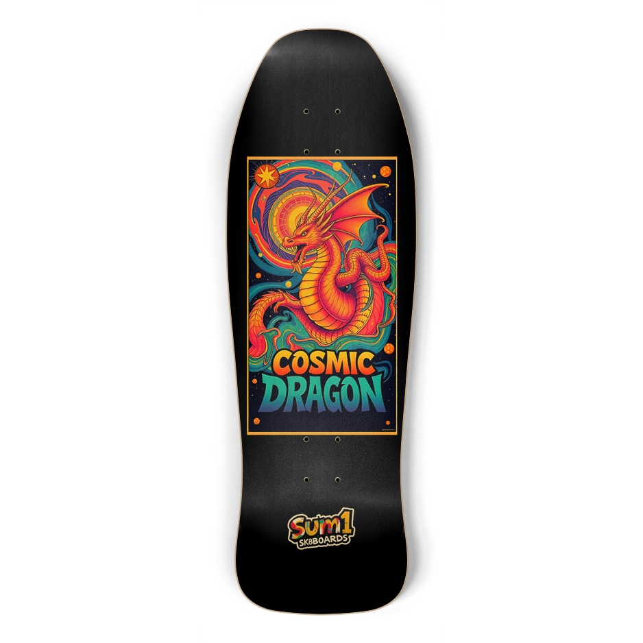 sum1sk8boards cosmic dragon old school shape skateboard