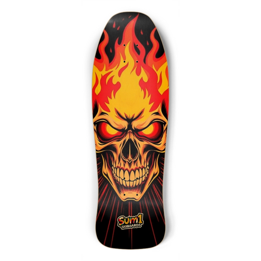 sum1sk8boards flaming skull old school shredder shape skateboard