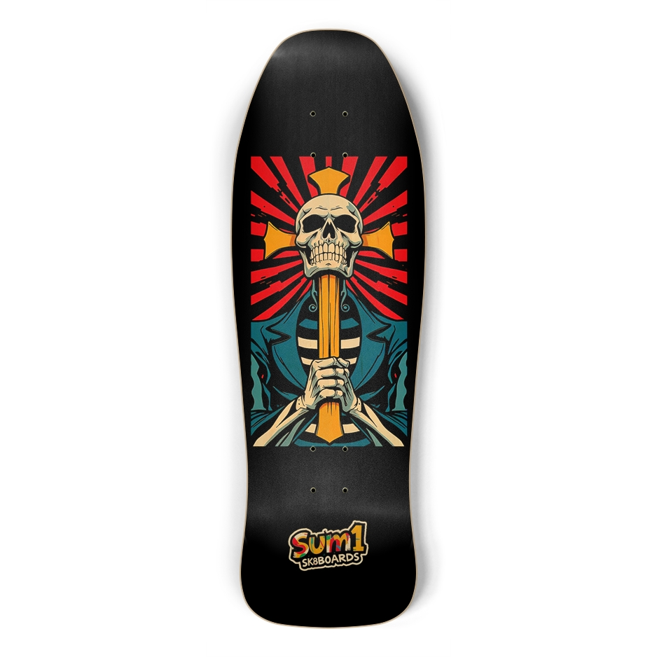 sum1sk8boards skull & cross old school shape skateboard