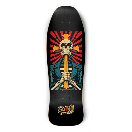 sum1sk8boards skull & cross old school shape skateboard