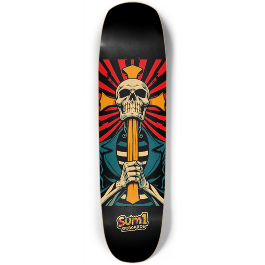 sum1sk8boards skull & cross square nose skateboard