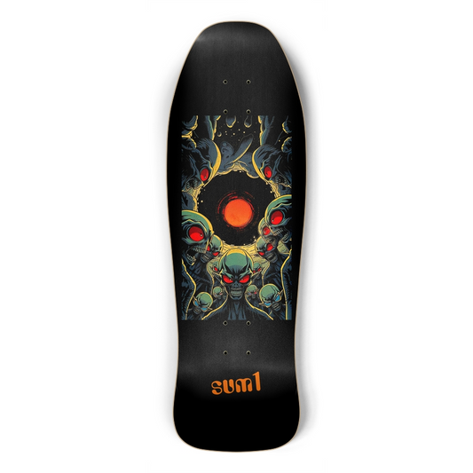 sum1sk8boards aliens black hole old school shape skateboard
