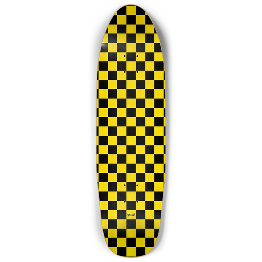 sum1sk8boards old school shape pool yellow checkers skateboard