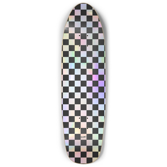 sum1sk8boards old school shape pool holographic checker skateboard