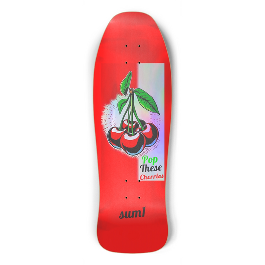 sum1sk8boards pop these cherries holographic old school shape skateboard