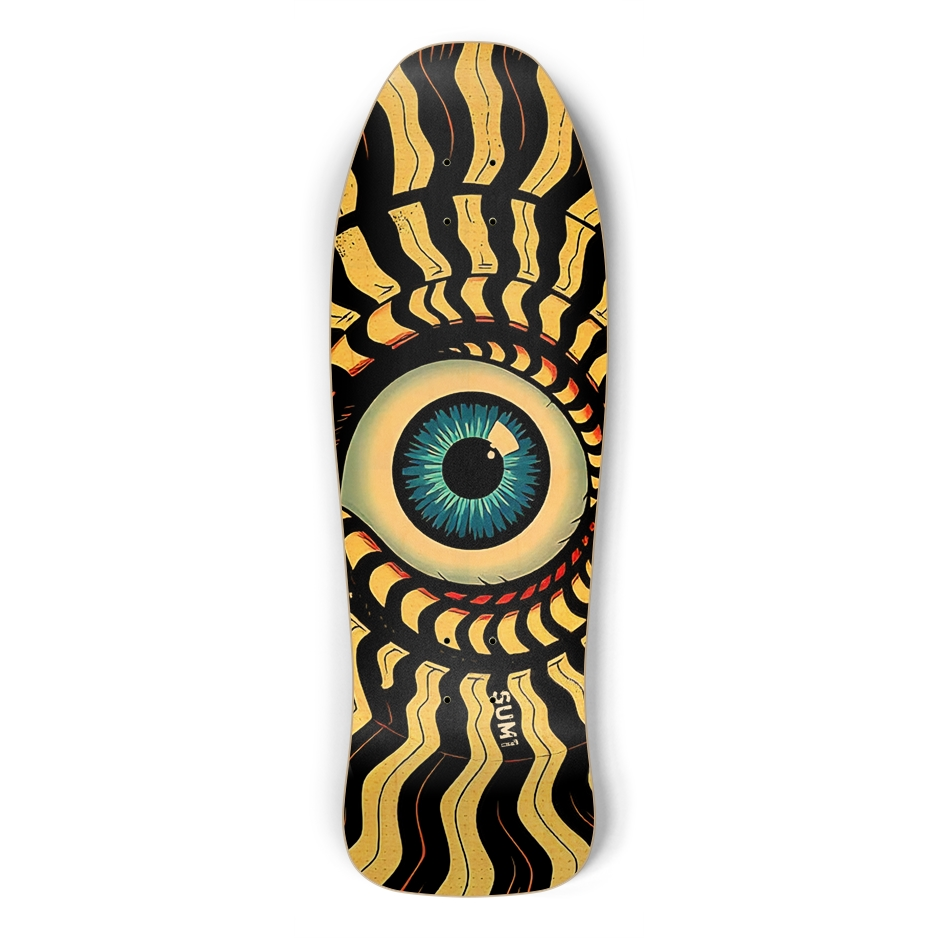 sum1sk8boards eyeball spiral old school shape skateboard