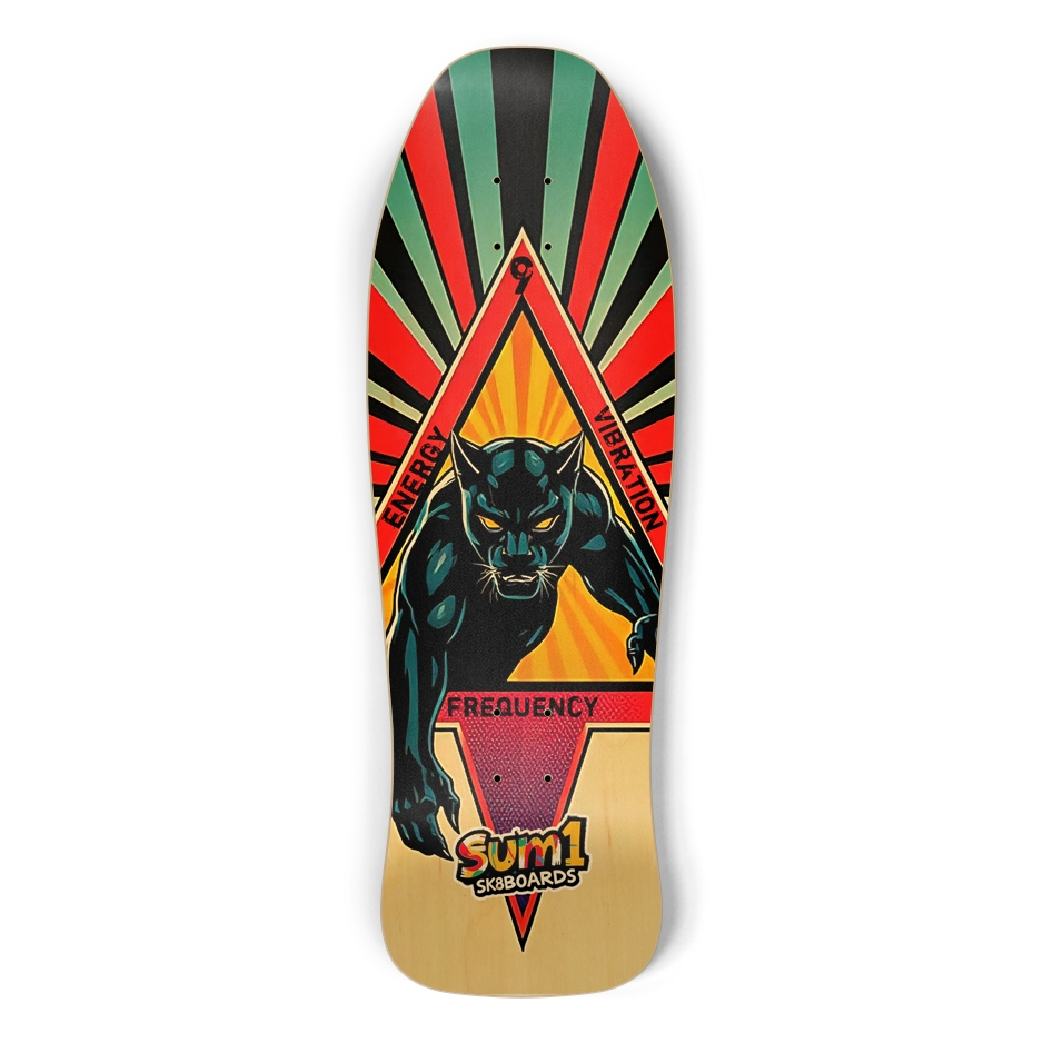 sum1sk8boards tri panther old school shape skateboard