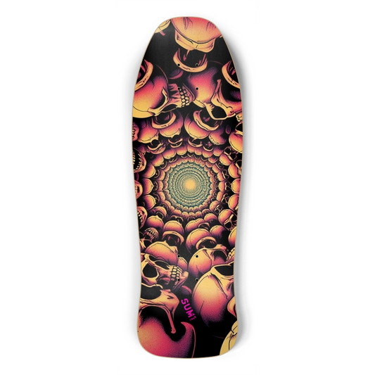 sum1sk8boards pink spiral skeletons shredder shape board