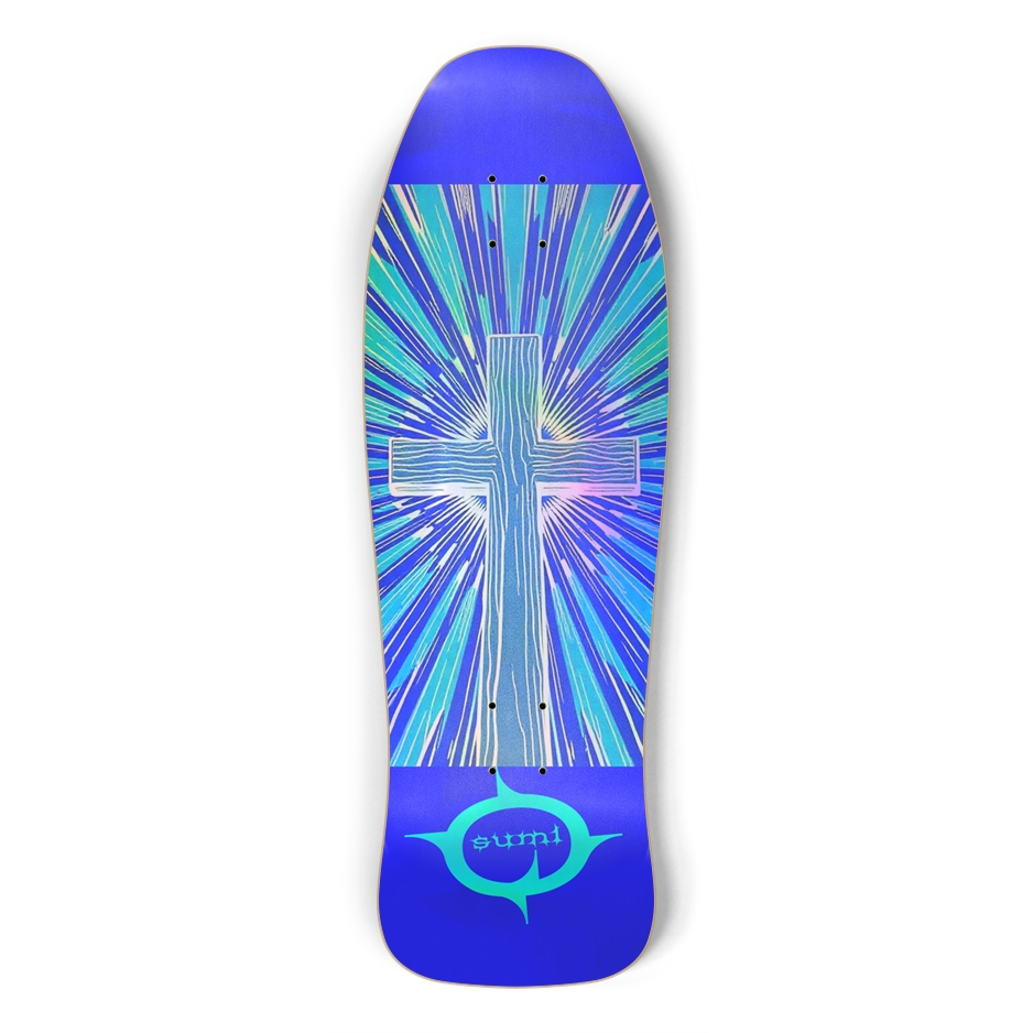 sum1sk8boards holographic cross old school shape skateboard