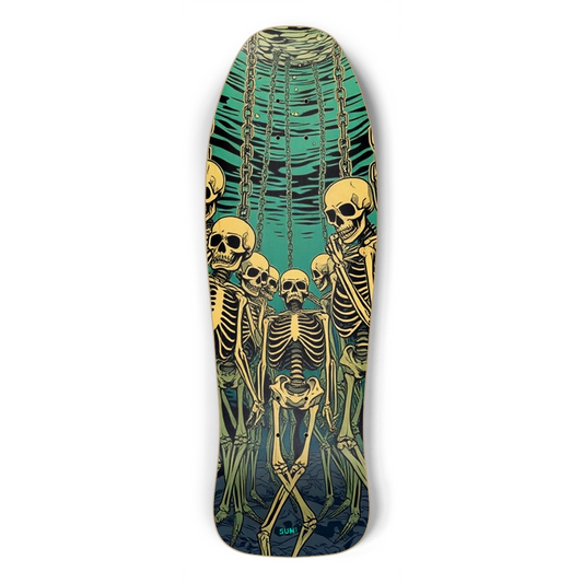 sum1sk8boards chained skeletons old school shape skateboard